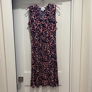 Leota Pink and Navy Patterned Midi Dress
